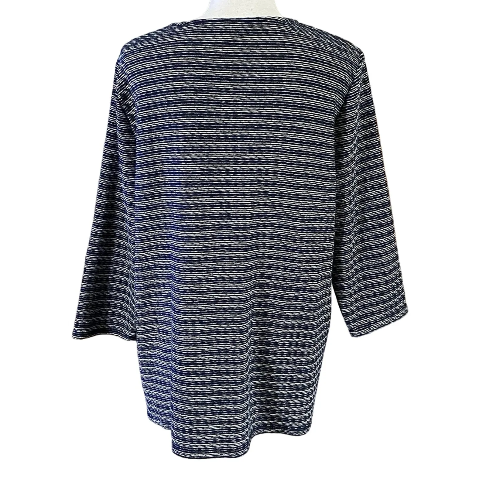 Chicos Size 3 US XL Knit Striped Notch Neck Sweater Navy Blue White - Image 2