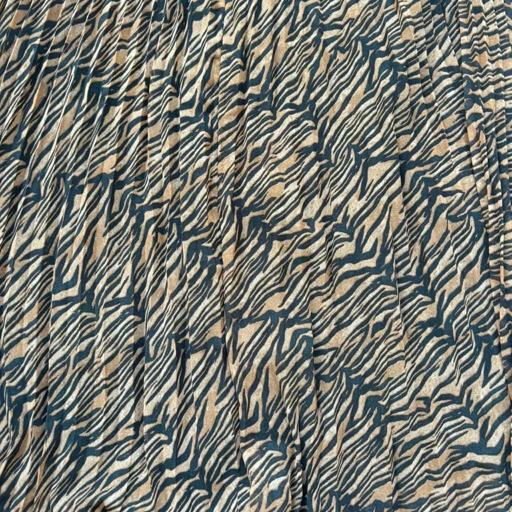 Brown and Black Animal Print Zebra Print Pleated Sheer Midi Skirt Boho Hipster - Image 2