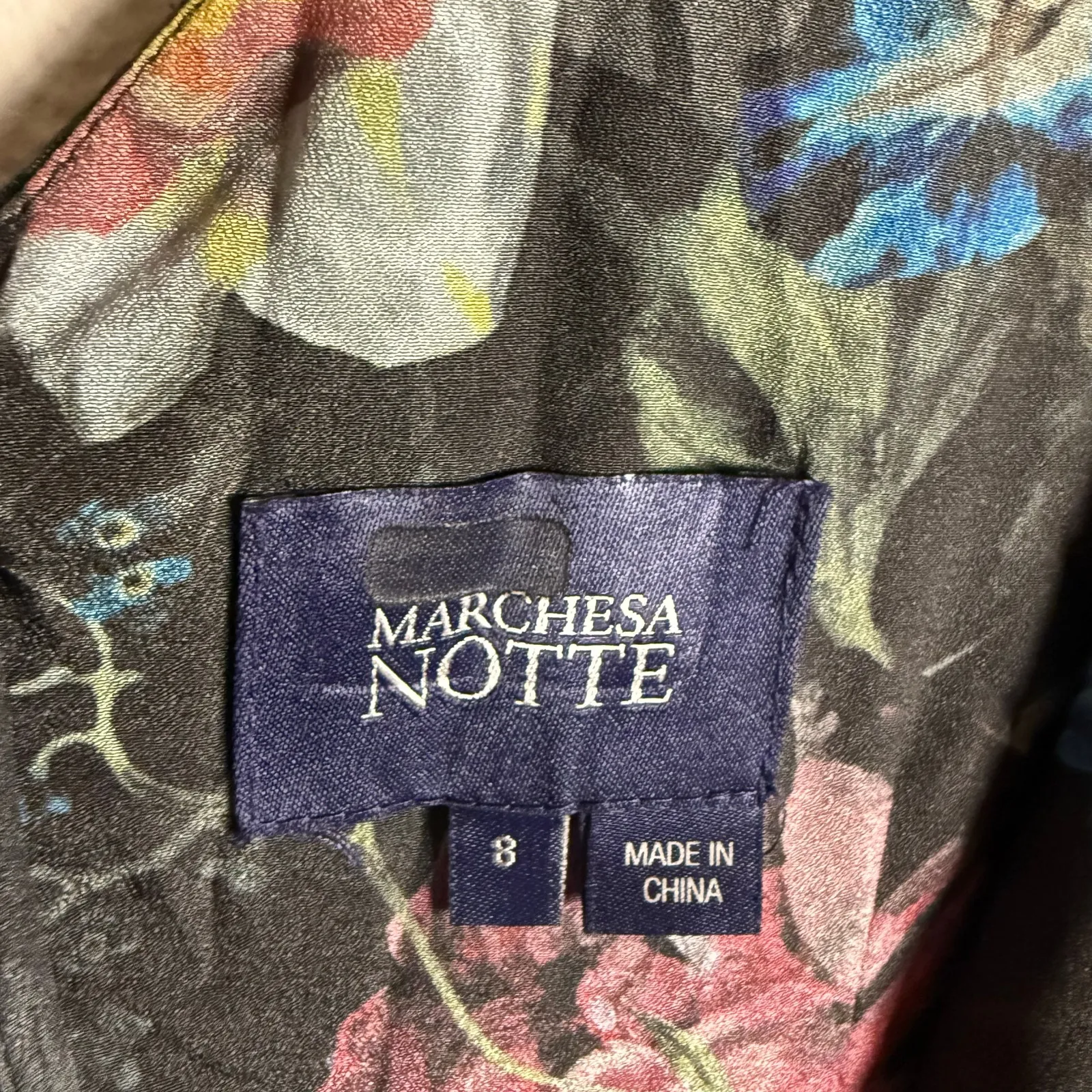 Marchesa Notte Metallic Floral Print Pleated Tulle V - Image 15