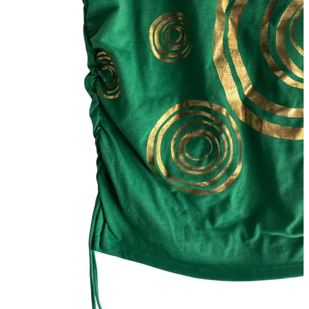 Unbranded Size Large Sexy Girl Top Gold Swirl Design Side Drawstrings Green - Image 9