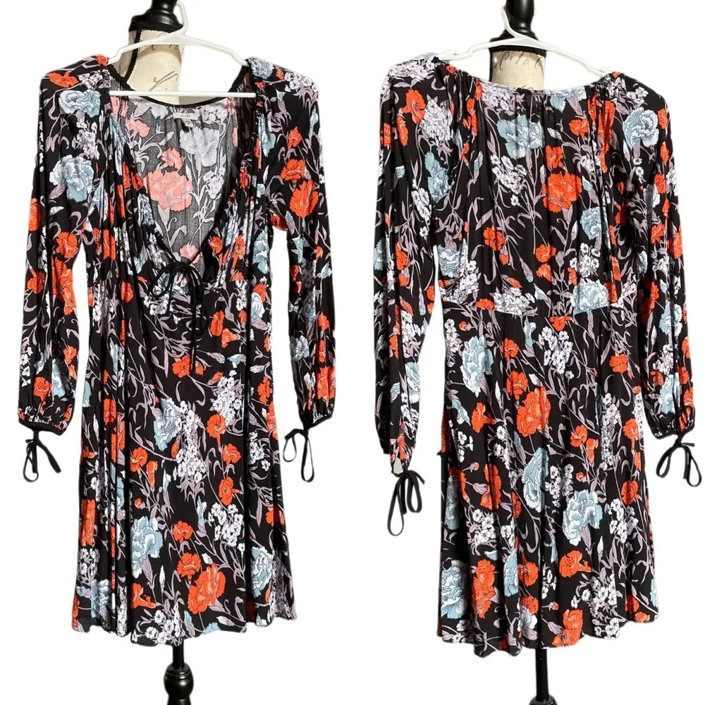 Ecote Dark Floral Tabitha Convertible Off-The-Shoulder Mini Dress - 8 - Image 3