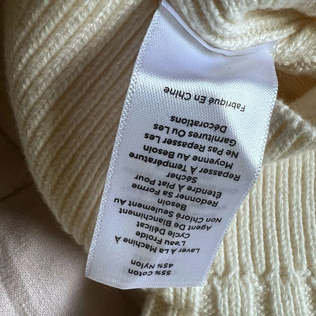 Talbots Cream Navy Trim V Neck Rib Knit Cardigan Sweater Old Money Preppy - XL - Image 9