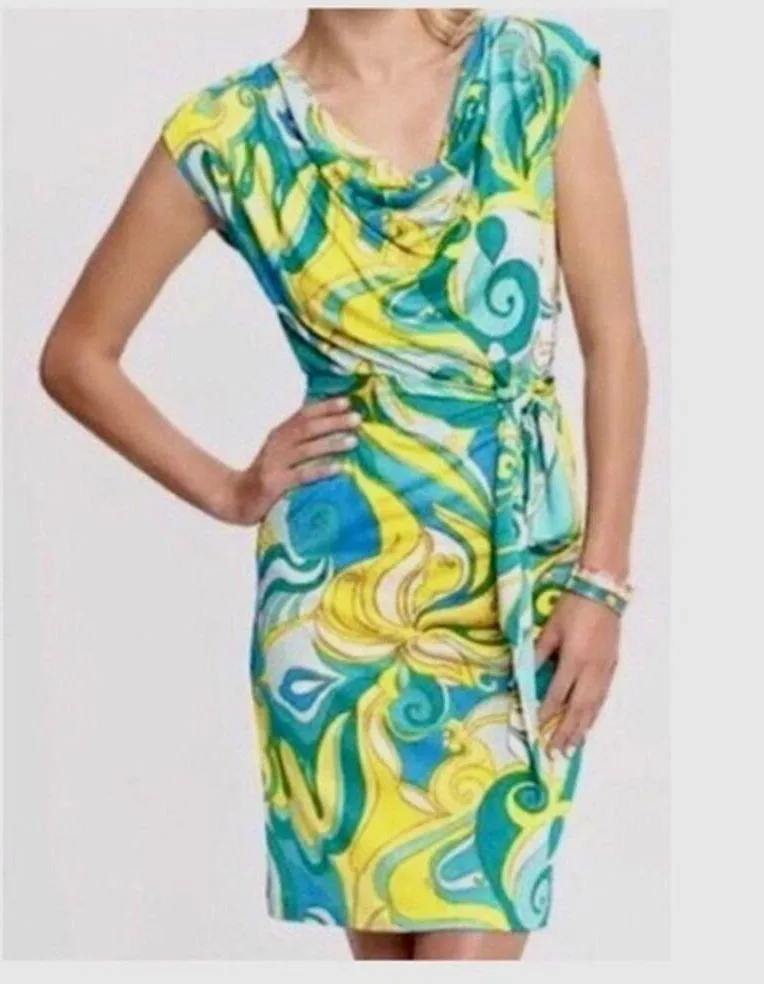 Banana Republic x Trina Turk Collection Silk Blend Dress Green Yellow Small - Image 8