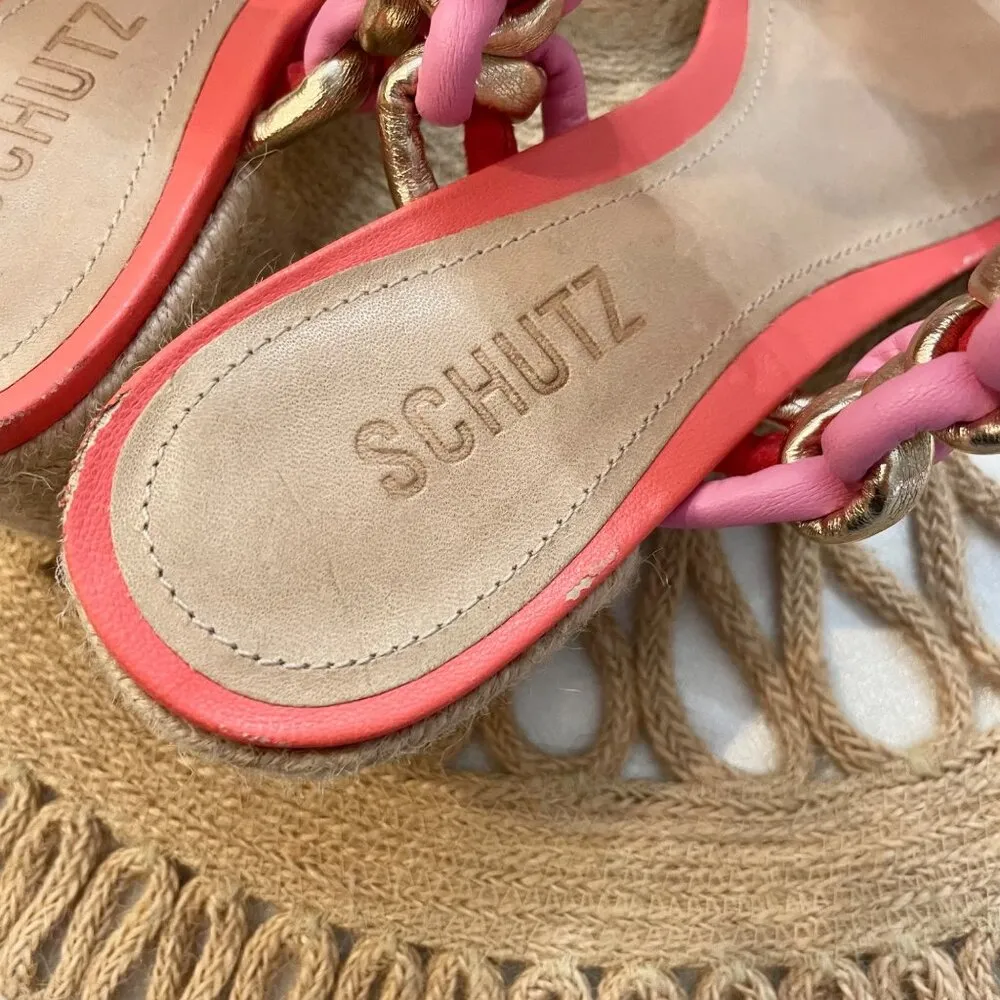 Schutz Juliet Mid Suede & Leather Sandal Coral Gold Size 6.5 - Image 10