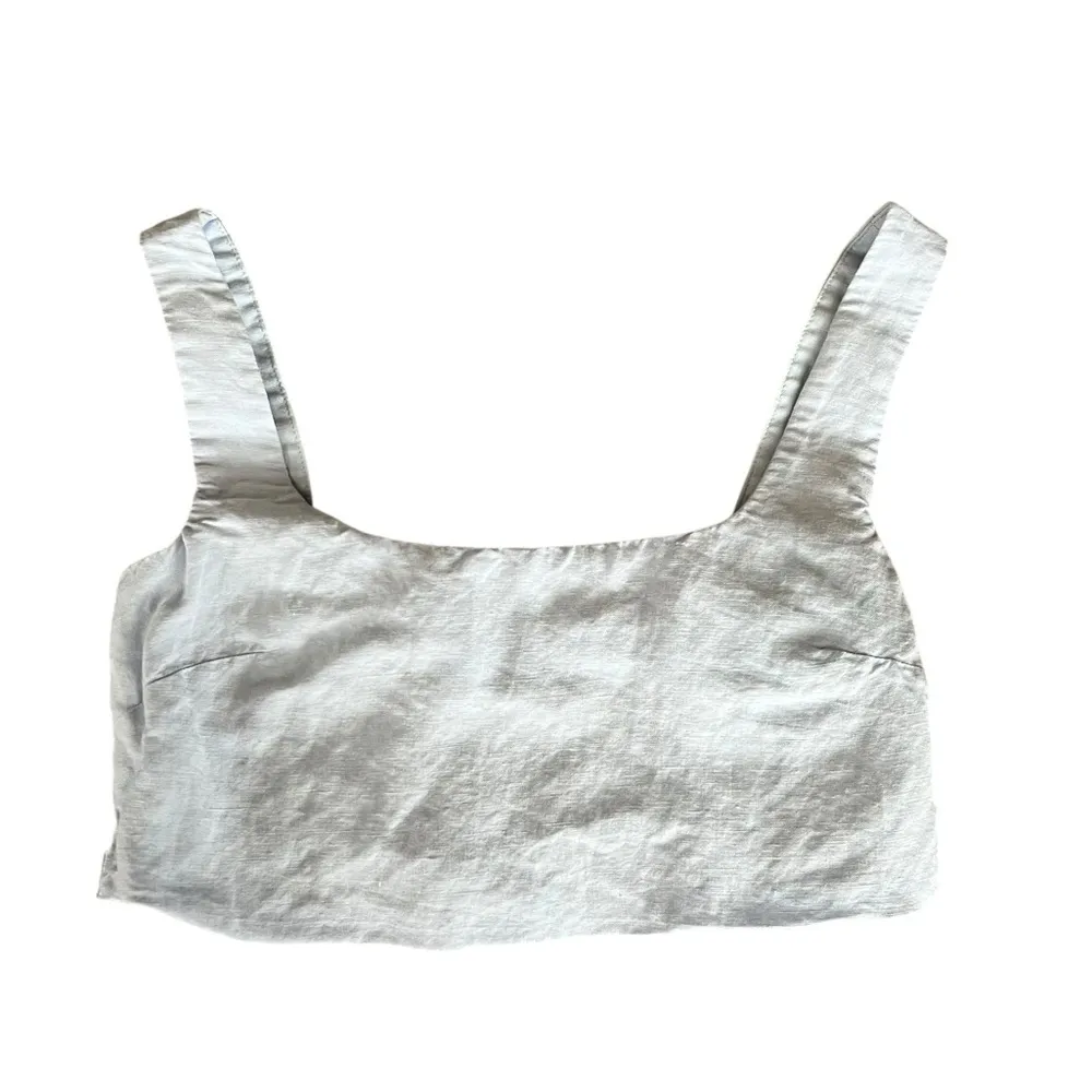 Significant Other Anthro Women’s Elina Open Back Linen Powder Blue Crop Top 2 - Image 12