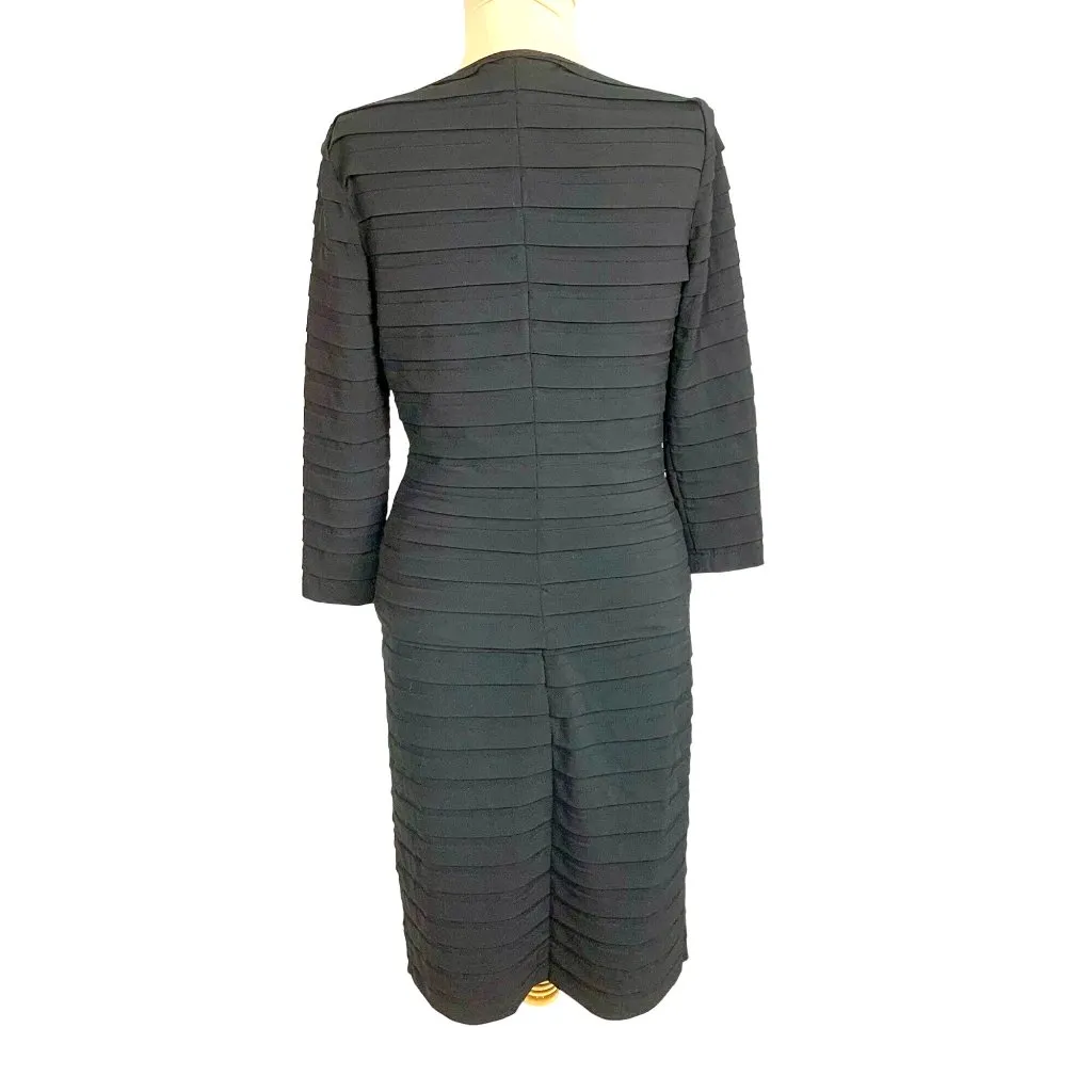 Tadashi Shoji 2-PC Pleated V-Neck Black Skirt Top M Stretch Pleated 3/4 Sleeve - Image 6