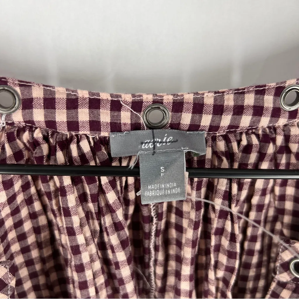 Aerie Gingham Checkered Grommet V-Neck Long Puff Sleeve Oversized Blouse Size S - Image 2