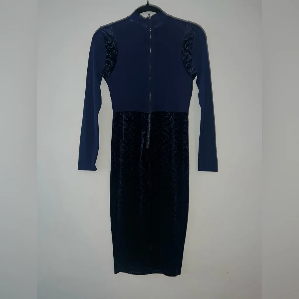 NWOT PRIVY Blue sexy bodycon velvet mesh dress - Image 3