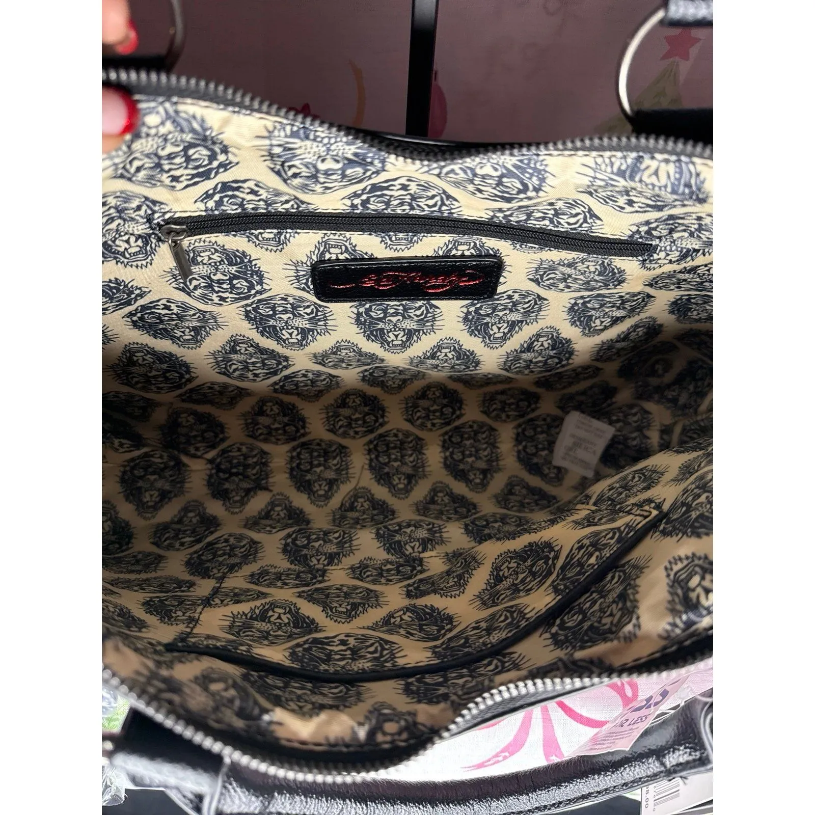 Viral Ed Hardy Rhinestone Studded Cheetah Satchel, Pink/black - Image 4