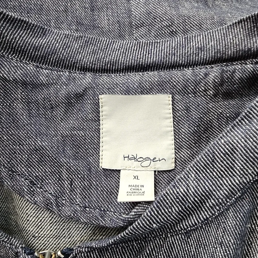 Halogen Denim Look Linen Bomber Jacket Size XL - Image 6