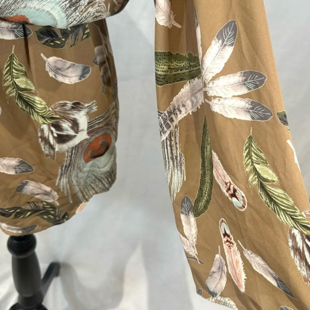 Buddy Love long sleeve mocha feather print faux wrap romper size small NWT - Image 4