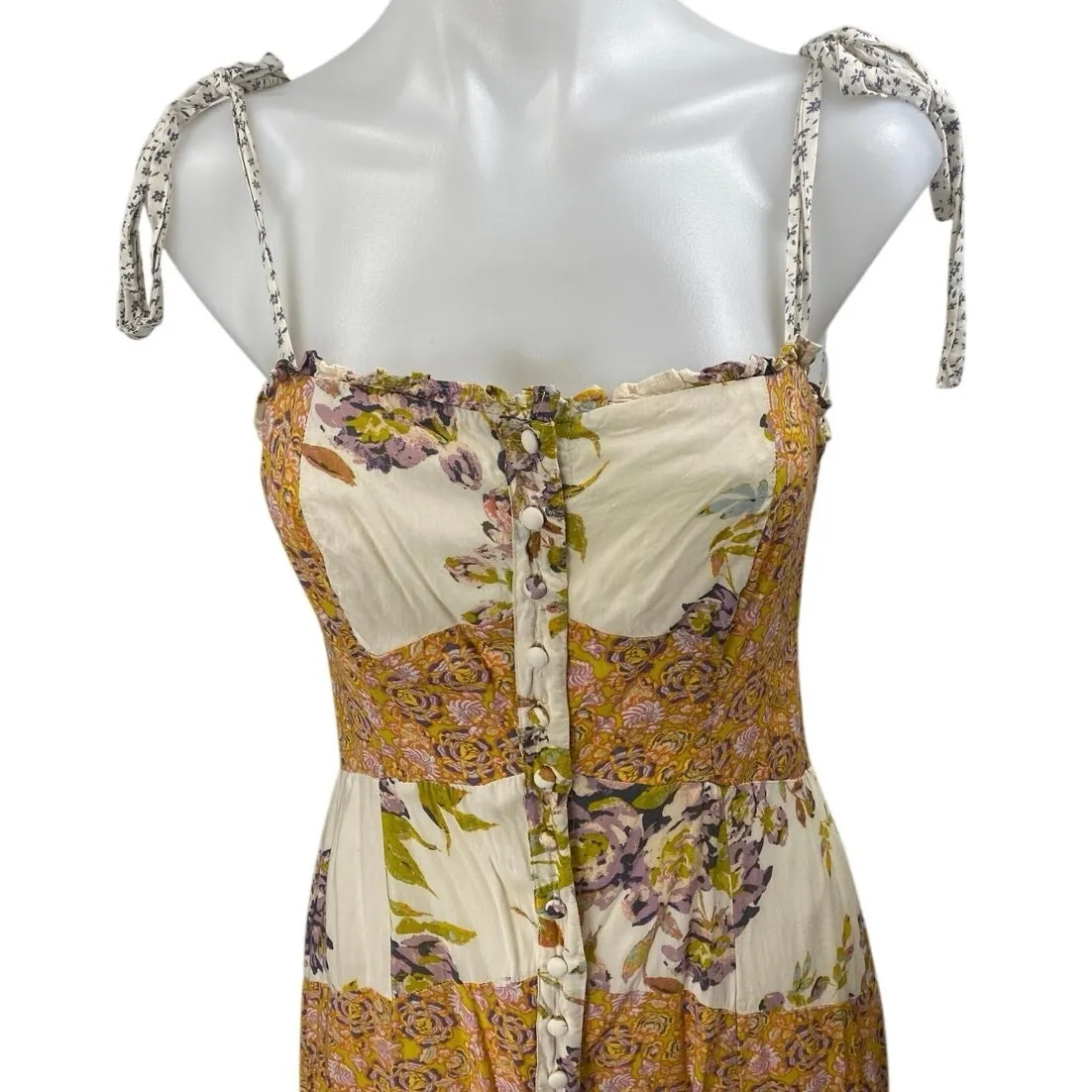 Free People Lover Boy Multicolor Floral Colorblock Boho Sleeveless Midi Dress 4 - Image 3