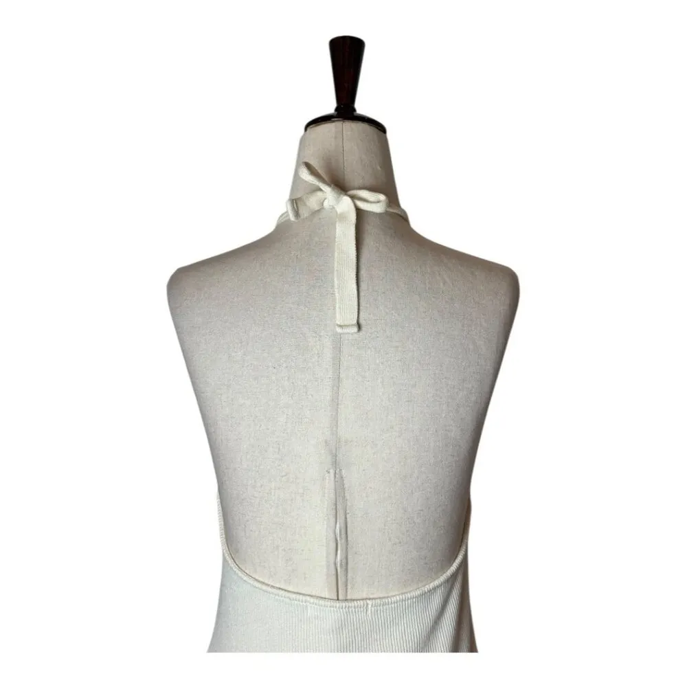 Oak + Fort Shirt Women Medium Ivory Ribbed Knit Tie Neck‎ Halter Top Streetwear - Image 4