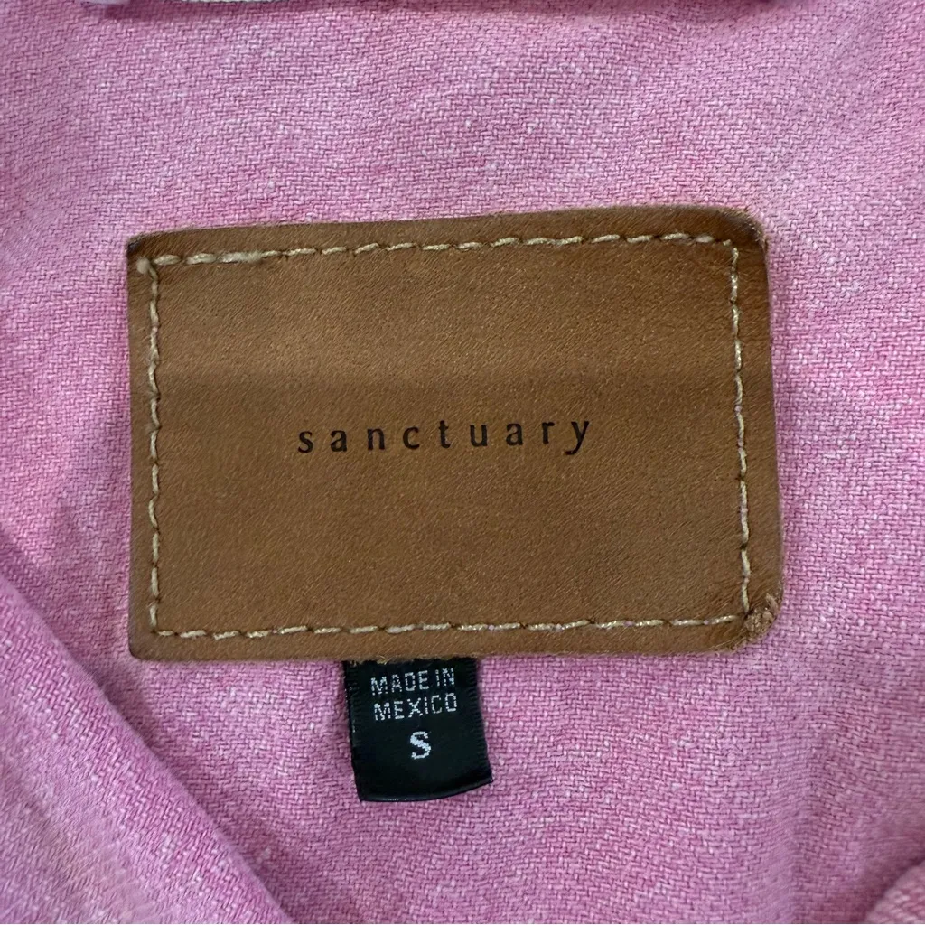 Sanctuary Distressed ButtonFront Denim Jean Jacket Womens Small Wild Cherry Pink - Image 4