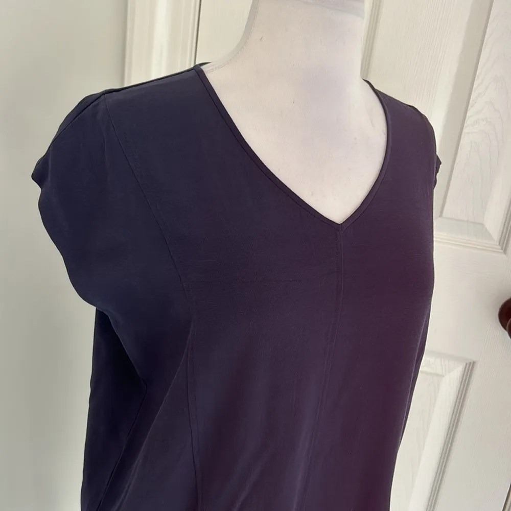 Eileen Fisher Midnight V Neck K/L Crepe Tencel Dress - Image 7