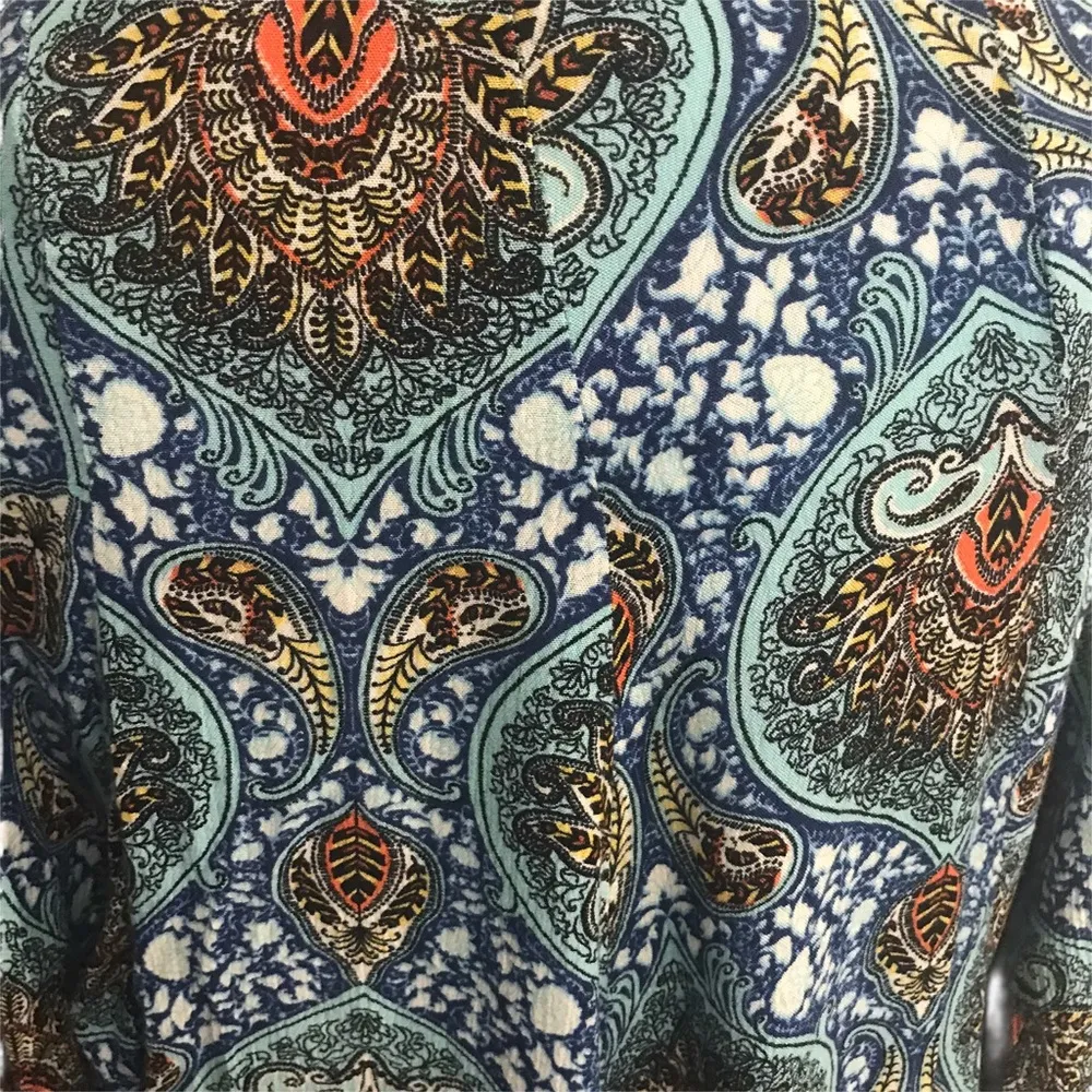 Zoe & Rose Band of Gypsies Boho Blue Paisley Open Front LS Cardigan Hi Low Hem - Image 4