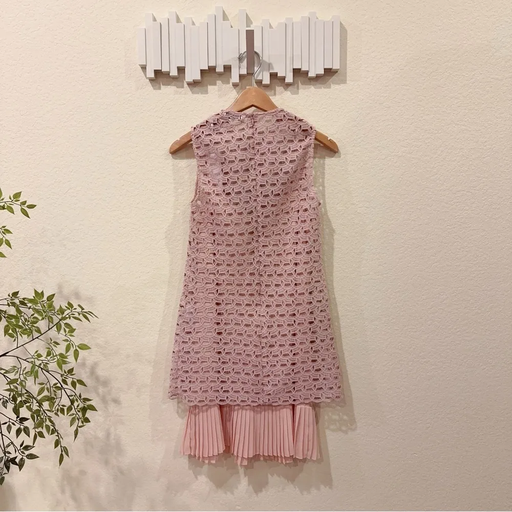 Sandro Pink Embroidered Sleeveless Lace Mini Dress with Plated Hem Size 2 NWT - Image 7