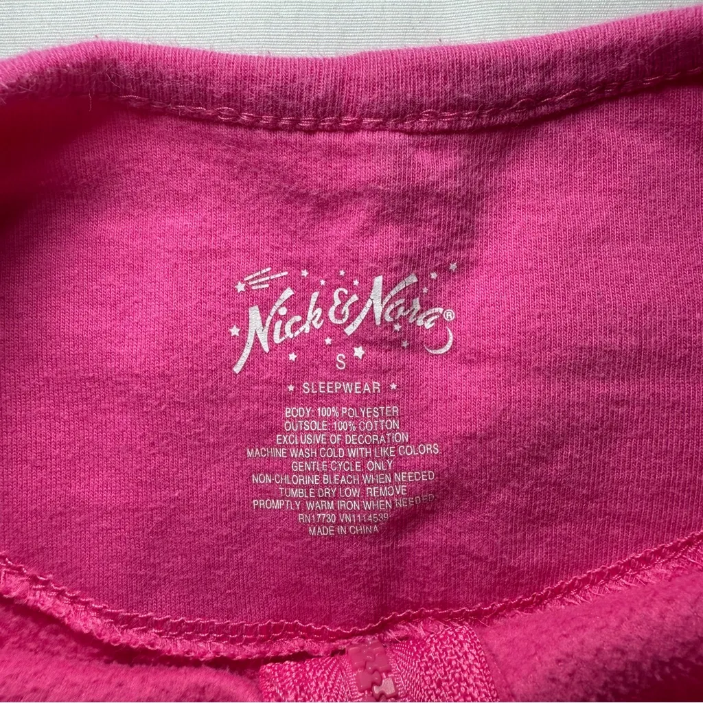 Nick & Nora Adult Small Puppy Dog Foot PJs One Piece Footie Pajamas Pink Fleece - Image 5