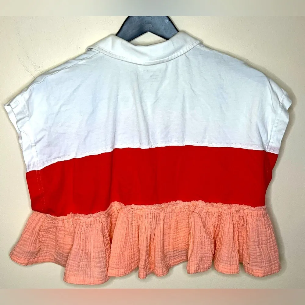 Pilcro Anthropologie Bonfire Rugby Top Pink Cotton Cropped Collared‎ Shirt XXS - Image 9