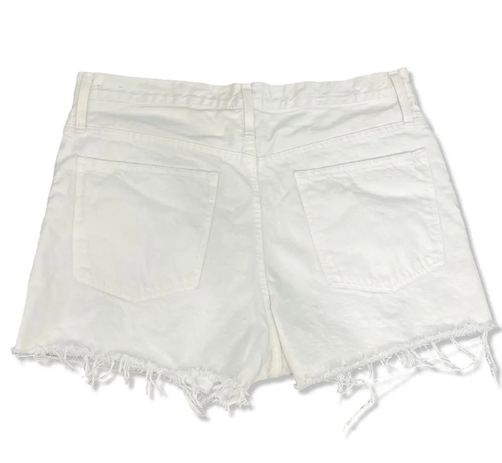 Madewell White Denim Perfect Jean Shorts Frayed Hem 5 Pocket Design Size 32 - Image 2