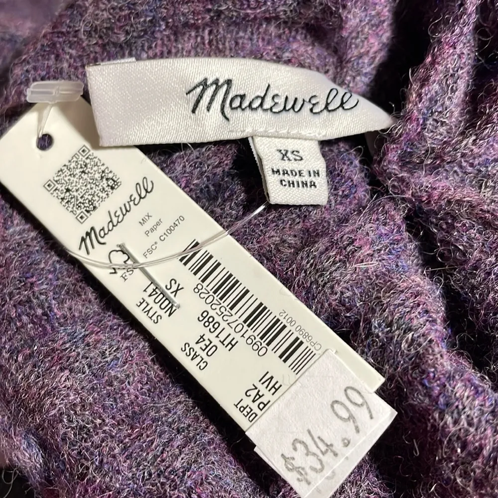 Madewell Alpaca Blend Mockneck Sweater Rib Semi Sheer Violet XS NWT Long Sleeve - Image 7