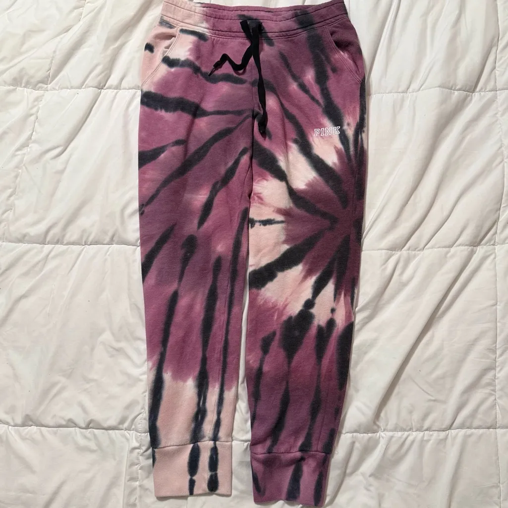 Victoria’s Secret Pink Tie-Dye Fleece Joggers Size Medium - Image 2