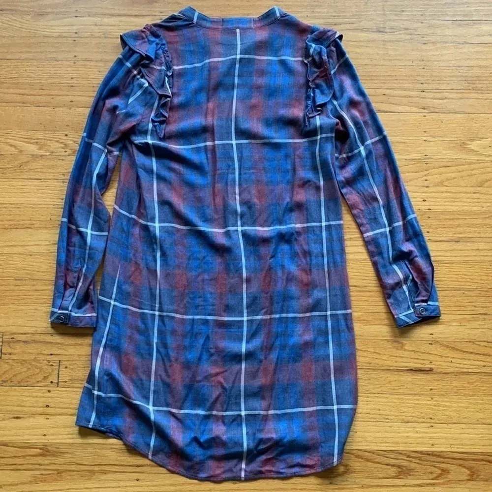 Anthropologie Cloth & Stone Plaid Long‎ Sleeve Shirt Dress Size S Blue/Red NWT - Image 4
