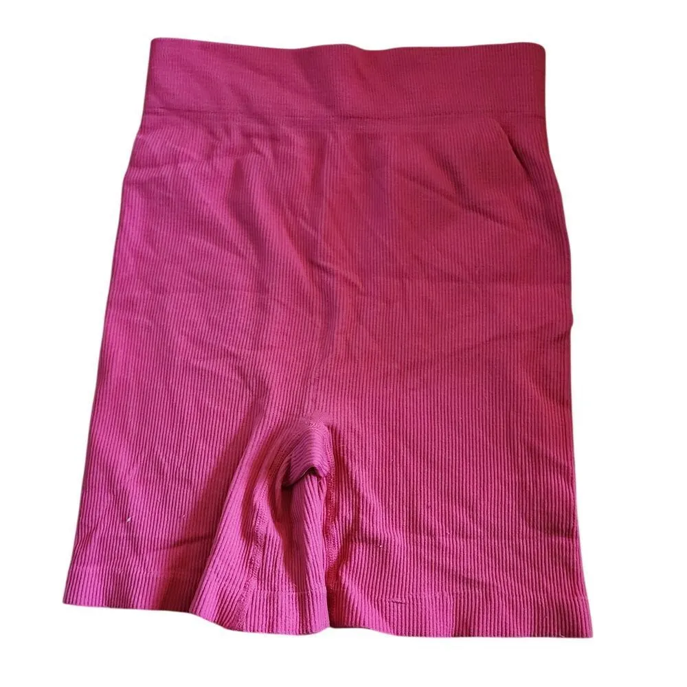 Seamless Ribbed High Waist Biker Shorts Workout Athletic Compression Pink Shorts Size XXS - Image 2