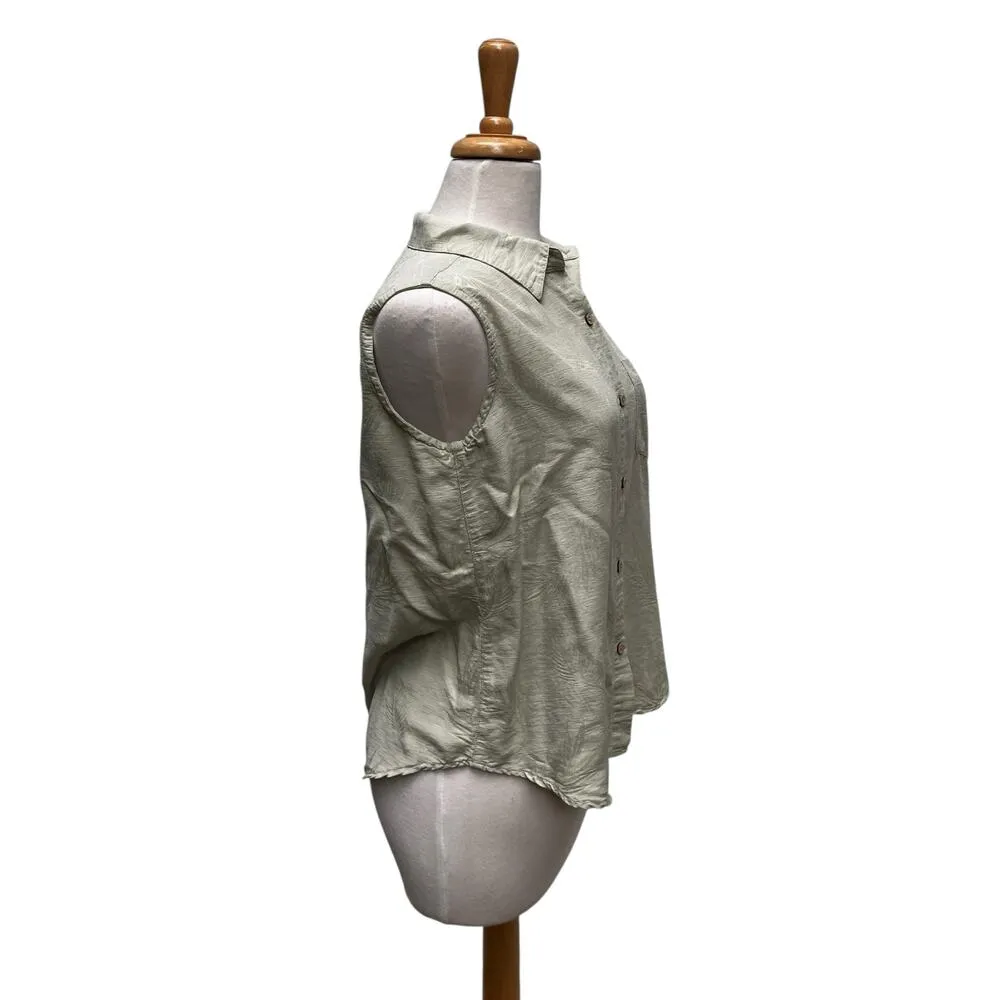 VTG Big Dogs Resortwear 100% Silk Top Sz M Pale Green Button Up Tropical Coastal - Image 9