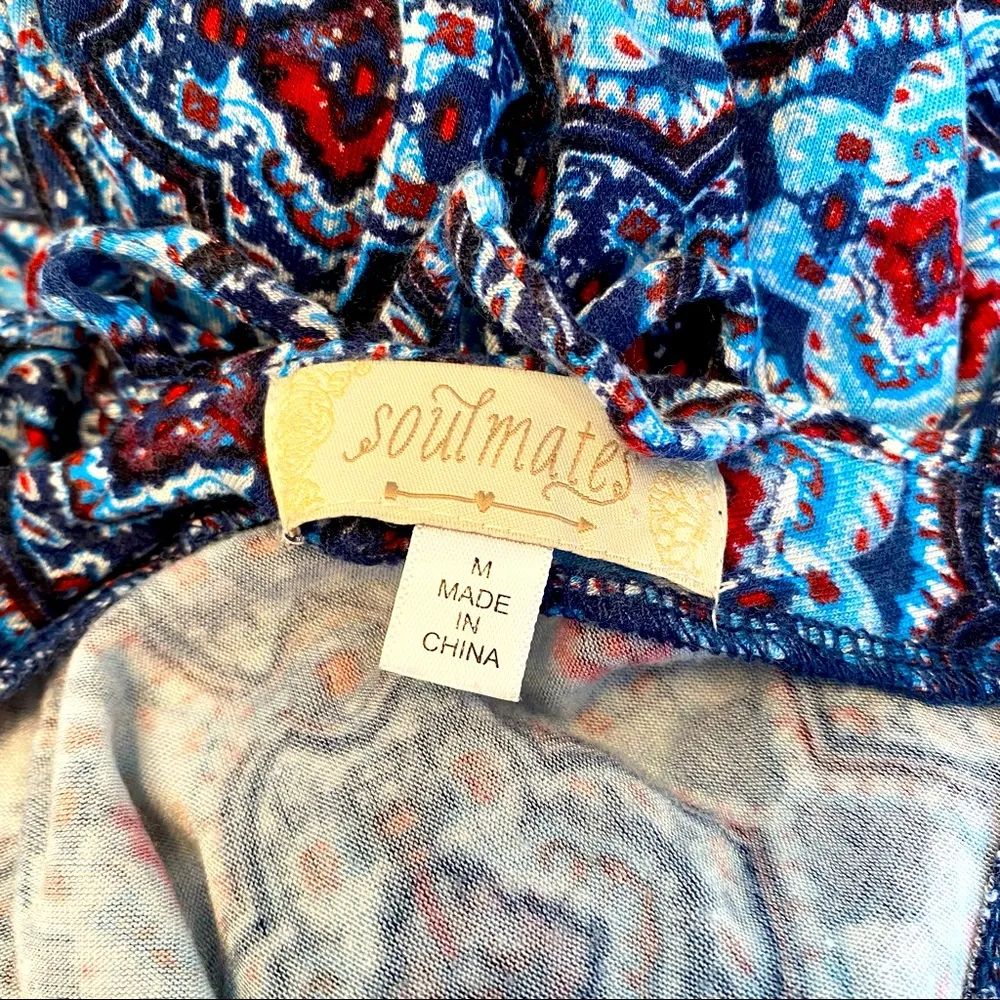 Soulmates || Blue/red/white print sleeveless tunic top - Image 4