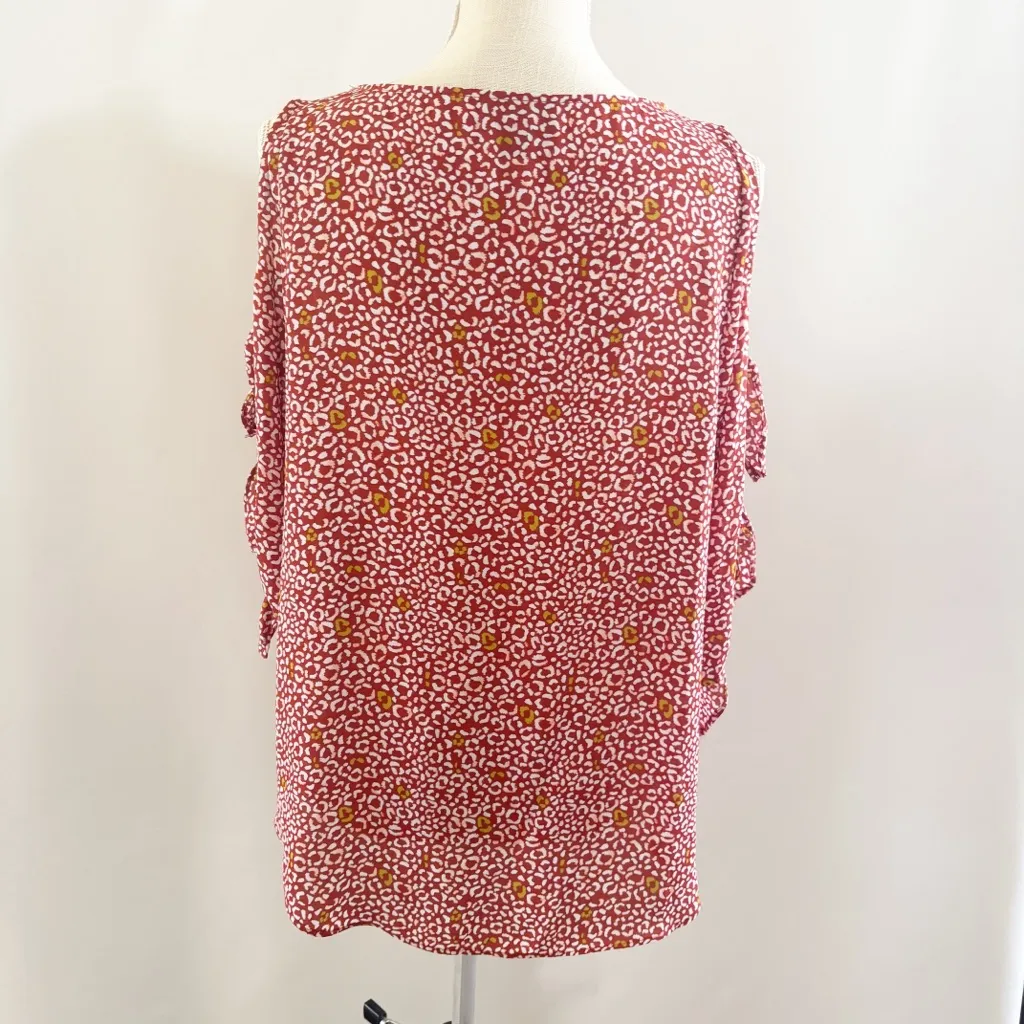 BOLD elements Red and White Asymmetrical Flutter Sleeve Blouse - Image 3