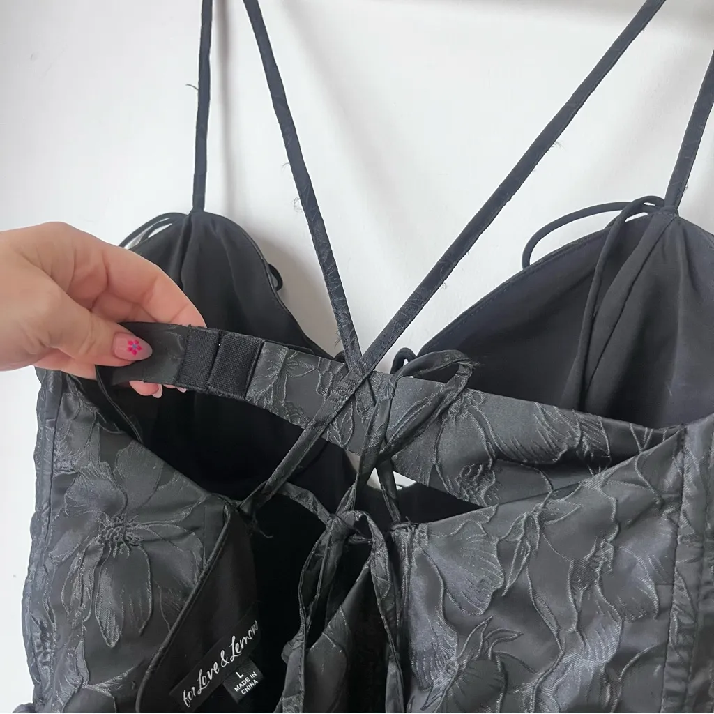 For Love and Lemons Faith Black Floral Jacquard Underwire Mini Party Dress L - Image 8