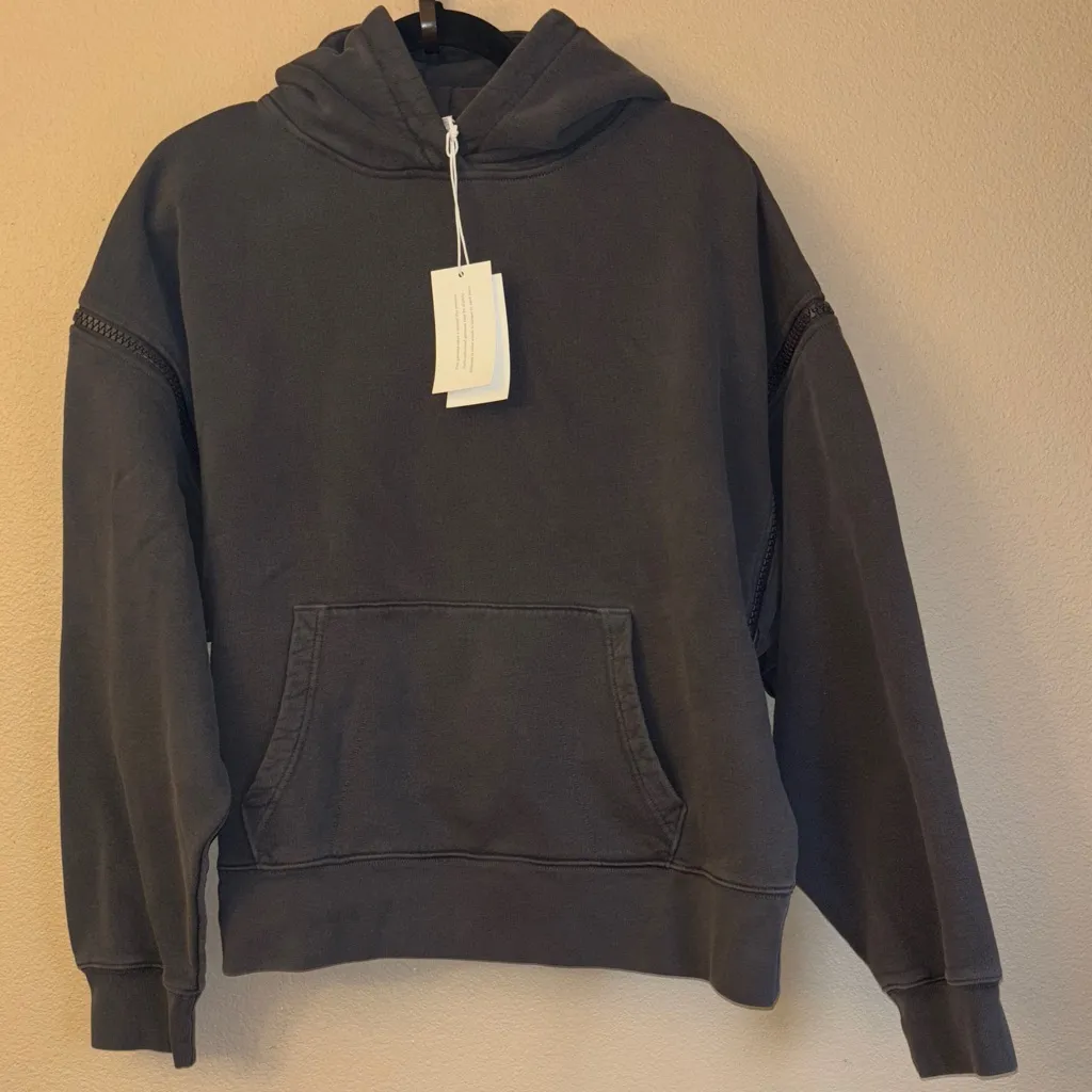 NEW! Frame Denim X Imaan LARGE Zipper Long Short Sleeve BLACK Hoodie Sweatshirt - Image 11