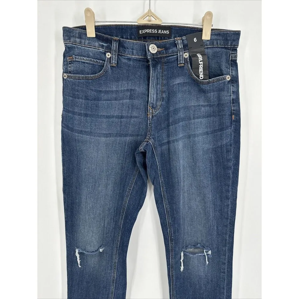 Express Women Juniors Teens Size 6 Jeans Straight Leg‎ Girlfriend High Rise Dark - Image 2