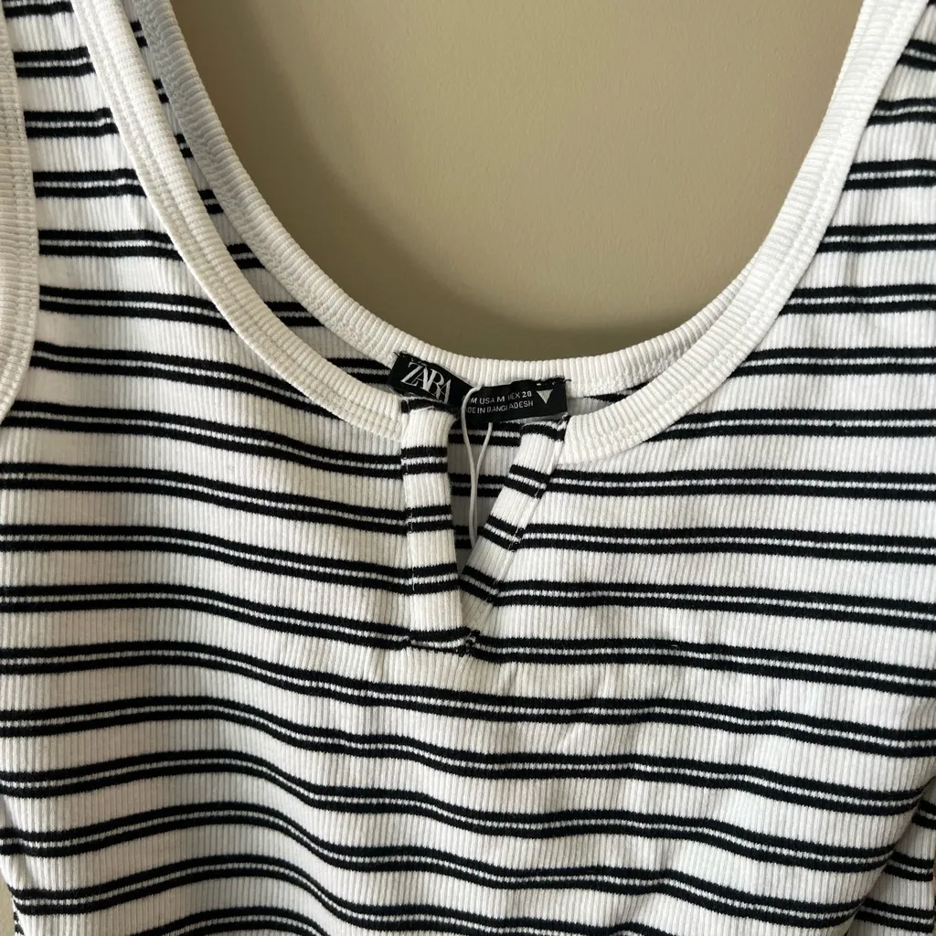 Zara Notch Neck Striped Tank Bodysuit - Image 3