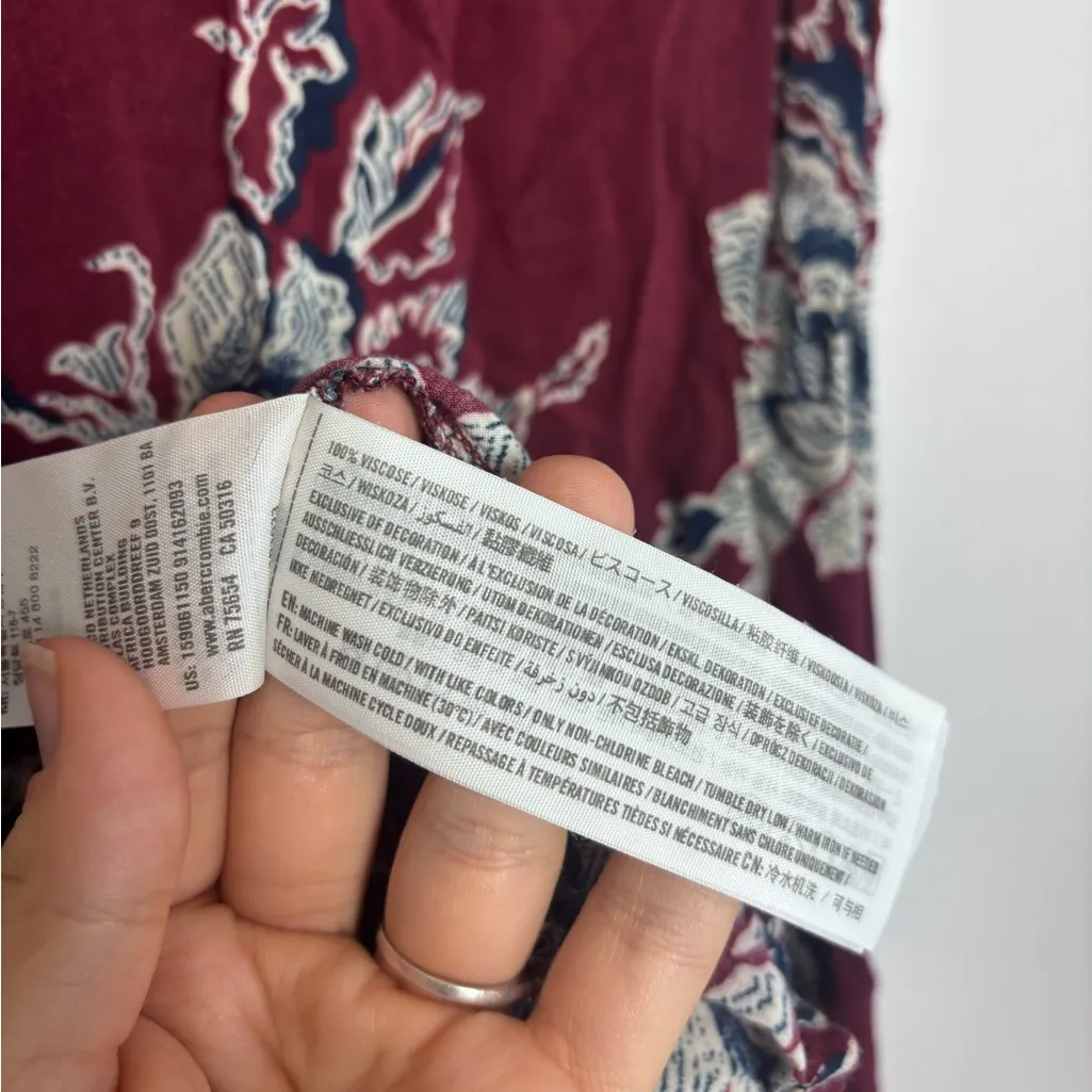 Abercrombie & Fitch Maroon White Floral Maxi Dress Spaghetti Strap - Image 6