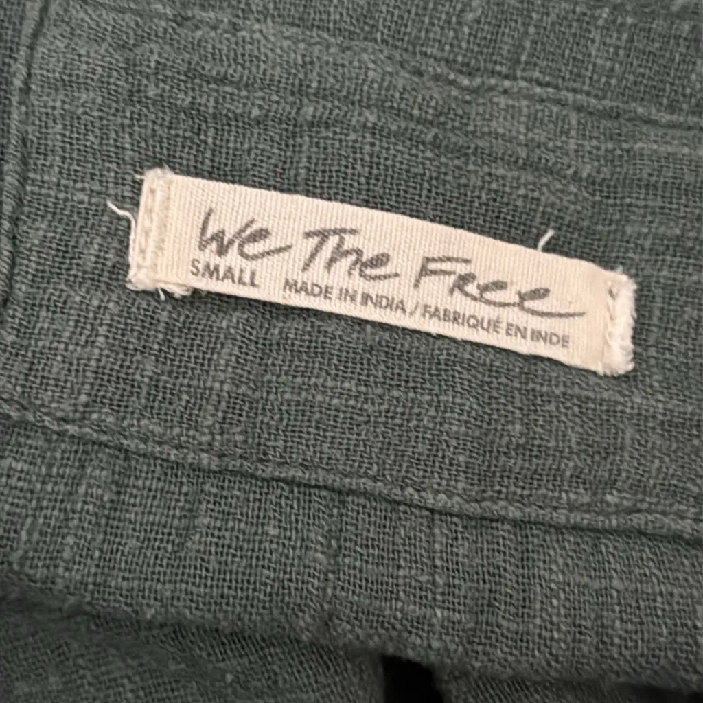 Free People We The Free Dusty Green Gauzy Cotton Raw Hem Button Long Sleeve Top - Image 3