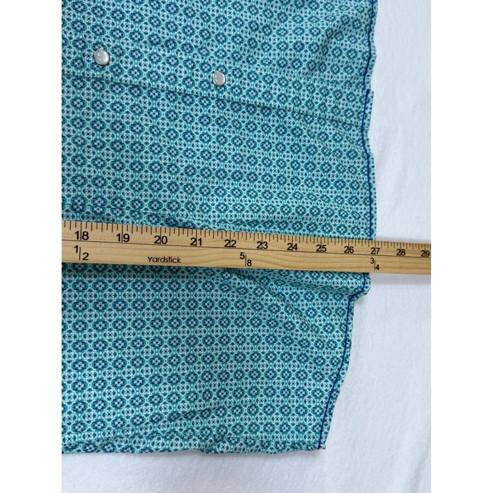 Panhandle Rough Stock Women Teal Geometric Pattern Western Pearl Snap Shirt LG Blue - Image 5