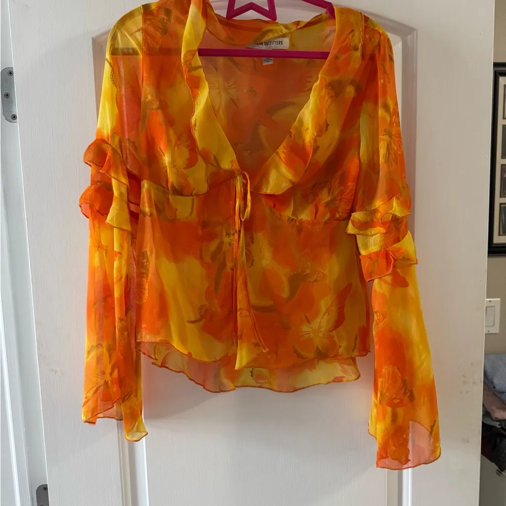 Urban Outfitters Janet Orange and Yellow Floral Butterfly Blouse - Image 8