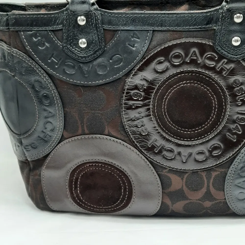 Coach Circle Patchwork Handbag Purse Black Brown Tote Shoulder Bag Retro Y2k - Image 5