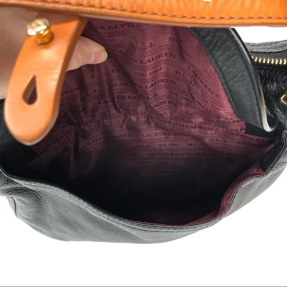 Lauren by Ralph Lauren "Asher" Hobo Black Tumbled Leather Shoulder Bag - Image 11