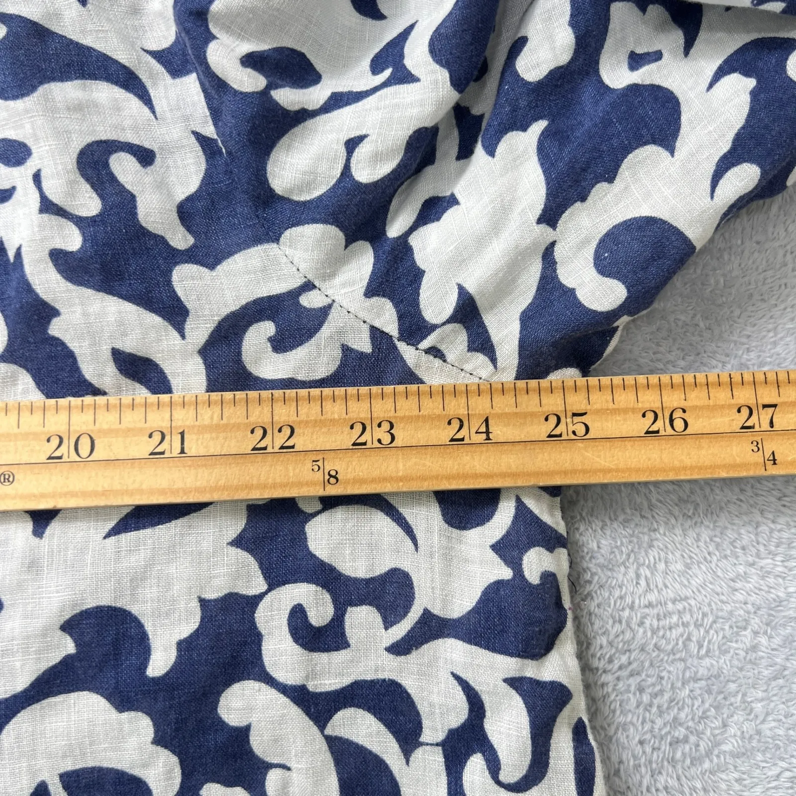 JM Collection Linen Blouse 20W Blue White Scroll Print Button Front Roll Tab - Image 7