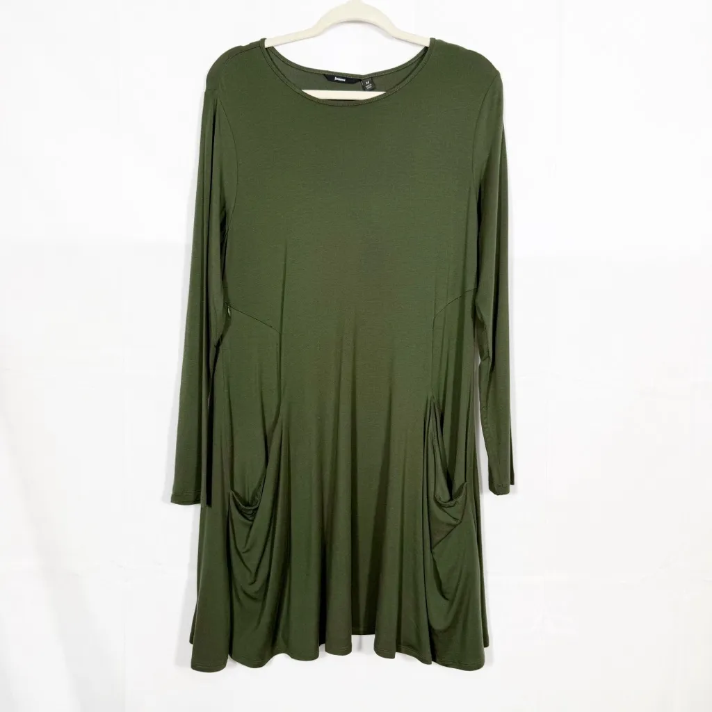 Betabrand Sweatshirt Travel Dress Silk Blend Long Sleeve Dark Olive Green - Image 2