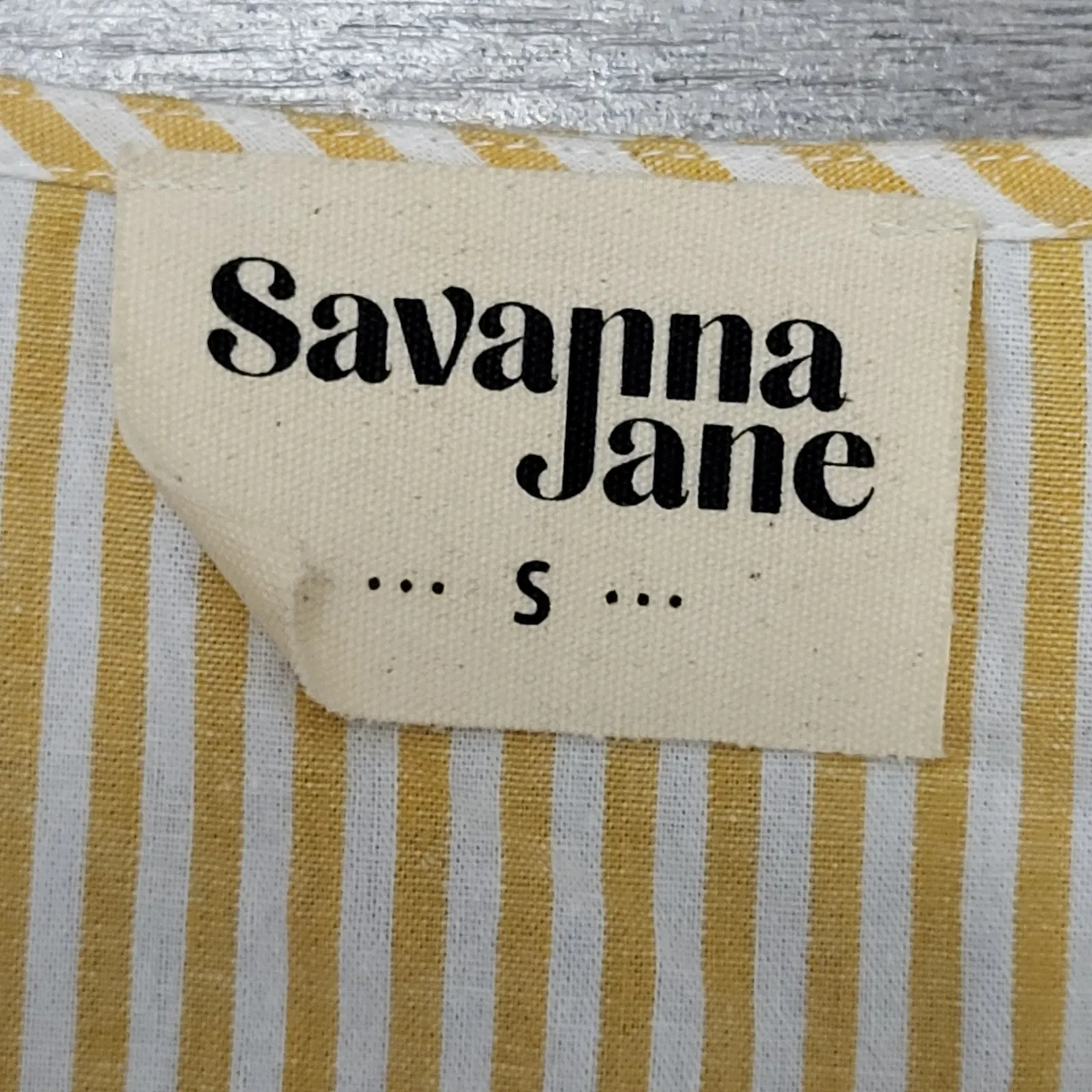 Savanna Jane Embroidered Floral Striped Yellow Top Women Size S Short Sleeve - Image 2