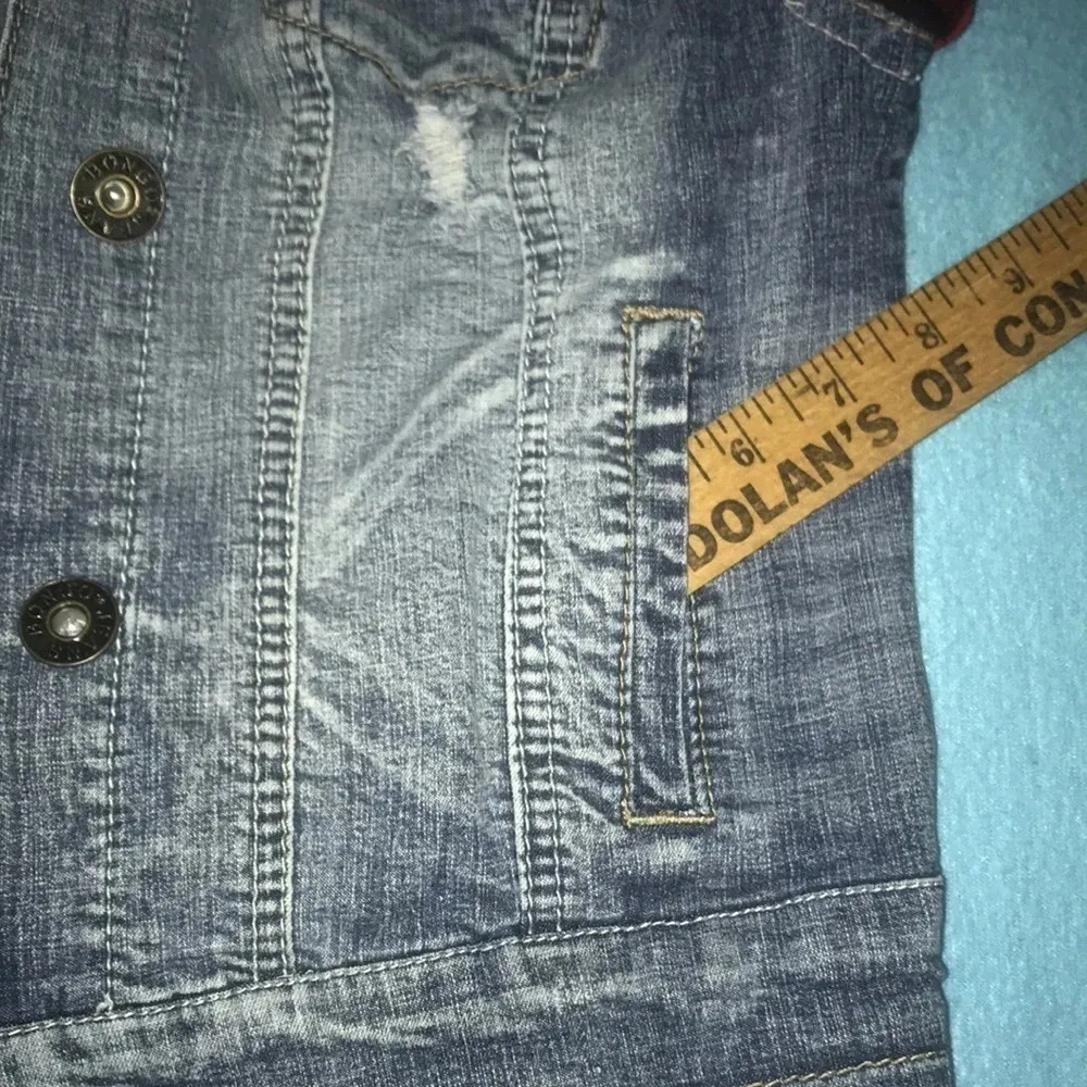 𝅺BONGO denim and plaid button up jacket with detachable hood Y2K size M - Image 5