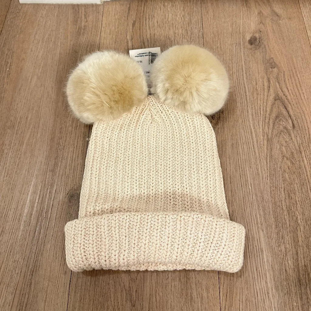 Love Your Melon x Disney Hat Beanie Faux Fur Pom Pom in White Speckled NWT - Image 4