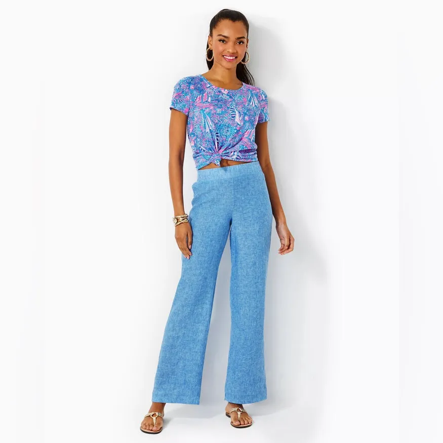LILLY PULITZER 31" Deri Lagoon Linen Palazzo Pant in Beckon Blue Size L - Image 3
