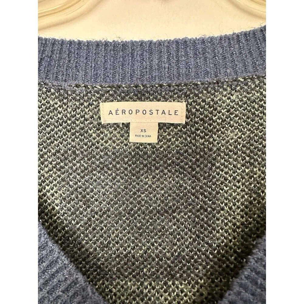 Aeropostale Green Plaid Soft Knit Oversized Vneck Sweatshirt Women X-Small - Image 7