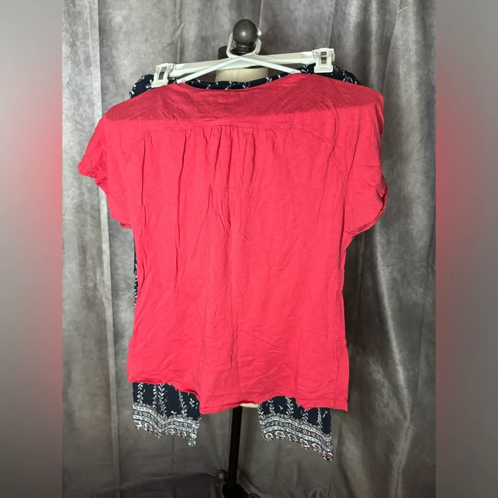 Lucky Brand Pajamas PJ Set Boho Coral Henley Cropped Pants Pocket - Image 4
