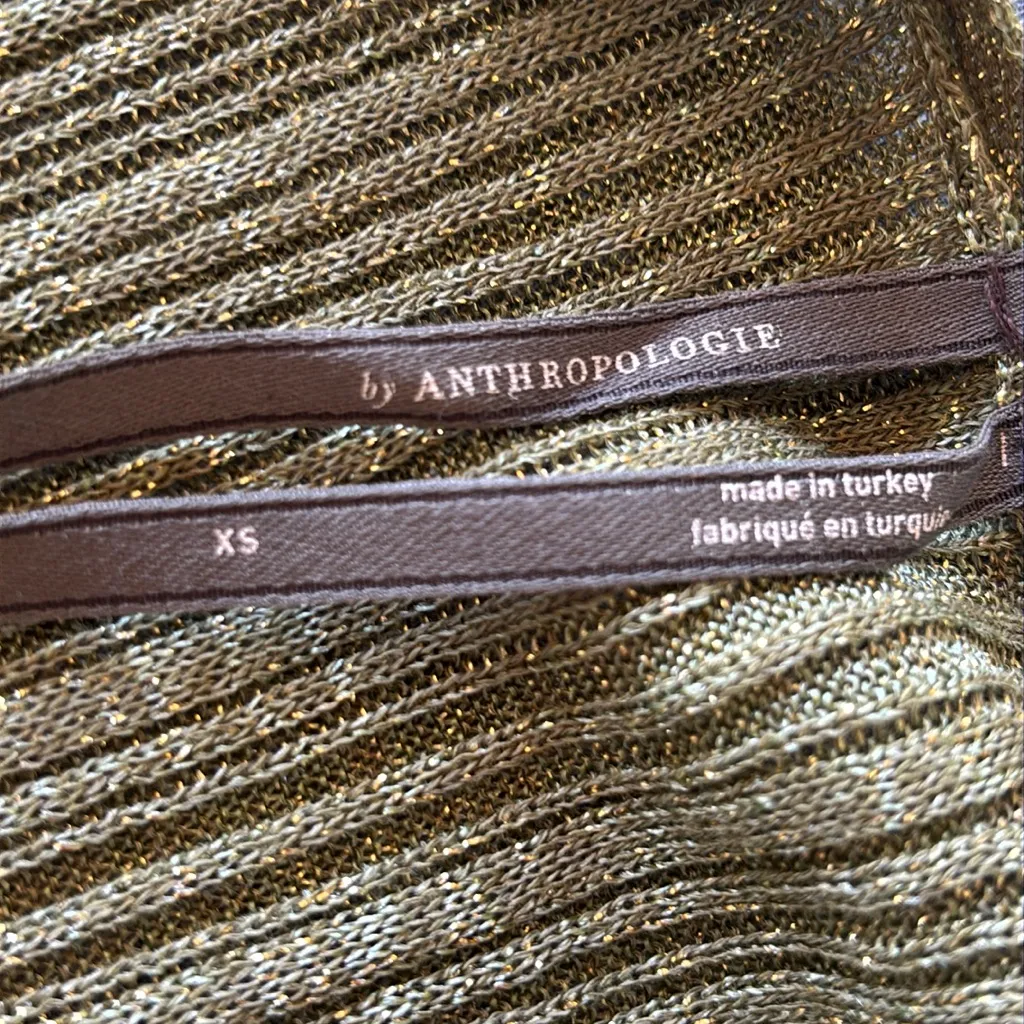 Anthropologie Metallic Olive Cardigan - Image 3